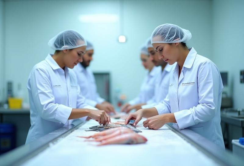 Ocean Harvest Australia team members inspecting seafood quality